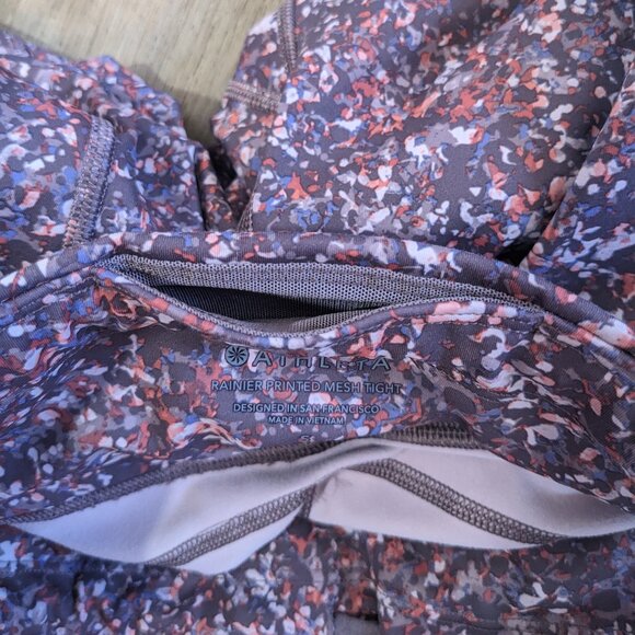 Athleta Rainier Printed Mesh Tight Sandstone Smoke Almond High Waist size S - Picture 13 of 13